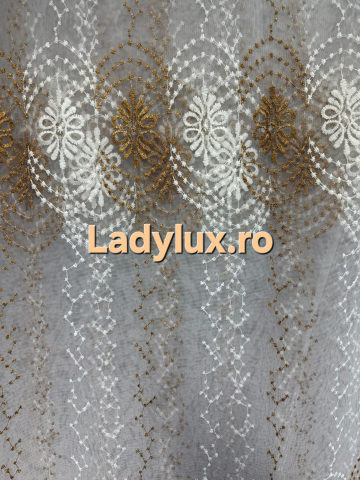 Perdele 4 M - Perdea Tull  - Model SIX Maroniu Auriu - 4M x 2.7h Cu Tiv si Rejansa