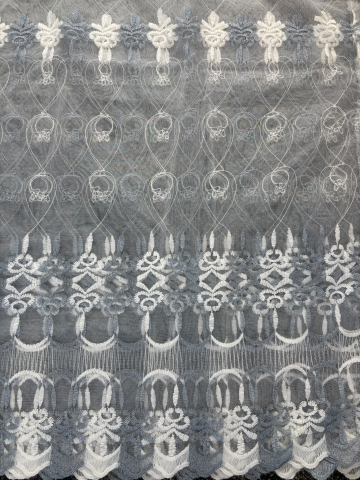 Perdele 3M - Perdea Tull Cu Broderie Alb+Gri Albastrui - Model Arcade Cu Tiv si Rejansa - 3M x 2.5h