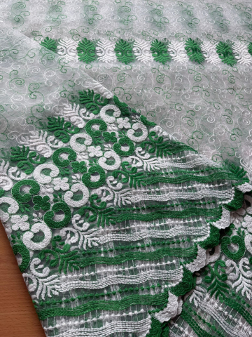 Perdele - Perdea Tulle  Alba+Verde Model Cerc cu Tiv si Rejansa  4M x 2.5h