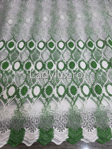 Perdele 3M - Perdea Tulle  Alba+Verde Model Medalion  cu Tiv si Rejansa  4M x 2.5h