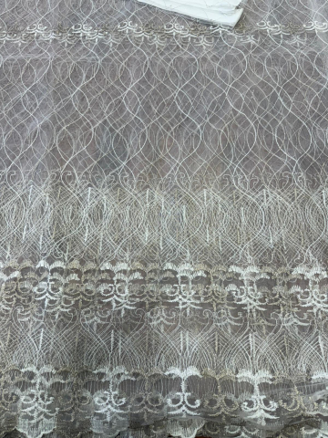 Perdele 4 M - Perdea Tulle Broderie Alb+Capucino - Cu Tiv si Rejansa Model Ancora 4M x 2.5h