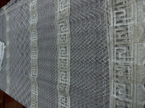 Perdele 3M - Perdea Tulle Broderie Alb+Capucino Model VRS - Cu Tiv si Rejansa - 3M x 2,5h