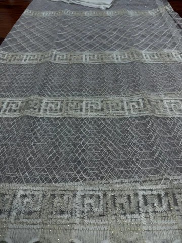 Perdele 3M - Perdea Tulle Broderie Alb+Capucino Model VRS - Cu Tiv si Rejansa - 3M x 2,5h