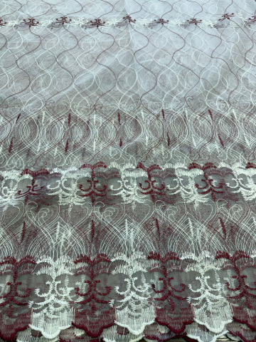 Perdele 4 M - Perdea Tulle Broderie Alb+Bordo - Cu Tiv si Rejansa Model Ancora 4M x 2.5h