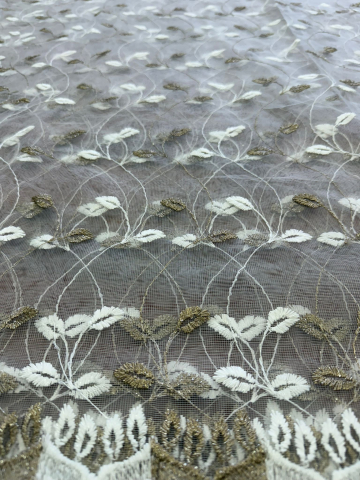 Perdele 4 M - Perdea Tulle Broderie Alb+Capucino - Cu Tiv si Rejansa Model Frunzulita 4M x 2.5h