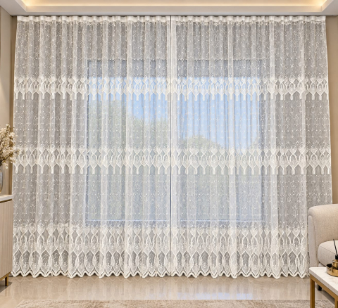 Perdele - Perdea Tulle cu Broderie Alb Model Catrina - Cu Tiv si Rejansa - 3M x 2.5 h