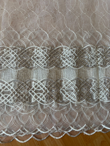 Perdele - Perdea Tulle cu Broderie Alb+Cappuccino  Model Infinit - Cu Tiv si Rejansa - 3M x 2.5h - Copie
