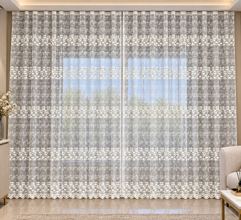 Perdele - Perdea Tulle cu Broderie Alb Model Romanita - Cu Tiv si Rejansa - 3M x 2.5 h