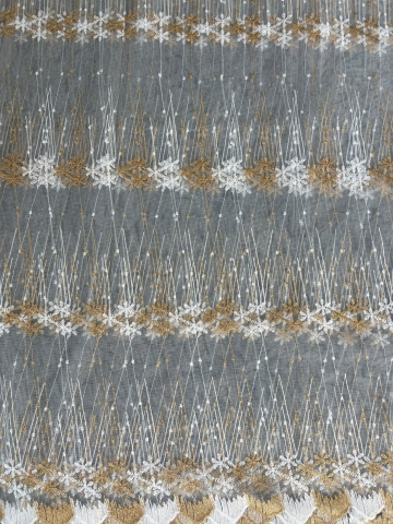 Perdele 3M - Perdea Tulle cu Broderie Alb+Auriu  Model Fulgi - Cu Tiv si Rejansa - 3.5M x 2.5 h
