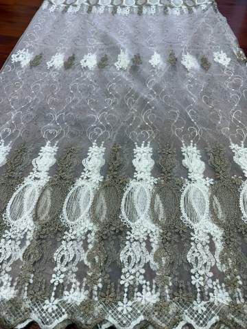 Promotii si oferte! - Perdea Tulle cu Broderie Alb+Capucino Model VRS Capucino - Cu Tiv si Rejansa - 3M x 2.5 h