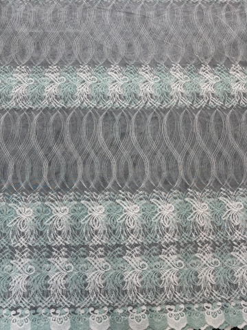Perdele 4 M - Perdea Tulle cu Broderie Alb+Turcoaz  Model Festiv- 4M x 2.5h Cu Tiv si Rejansa