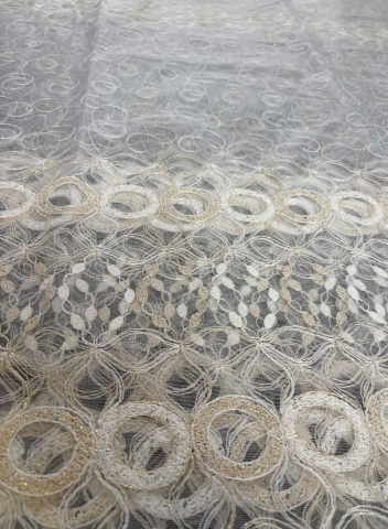 Perdele - Perdea Tulle cu Broderie Alba+Crem- Model ROYAL - Cu Tiv si Rejansa - 4M x 2.5h