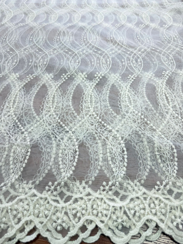 Promotii si oferte! - Perdea Tulle cu Broderie Alba Model DuoSpira - Cu Tiv si Rejansa - 3M x 2.5 h