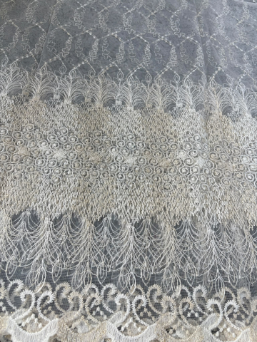 Promotii si oferte! - Perdea Tulle cu Broderie Alba+Crem Model KSN - Cu Tiv si Rejansa - 3.5 M x 2.5 h