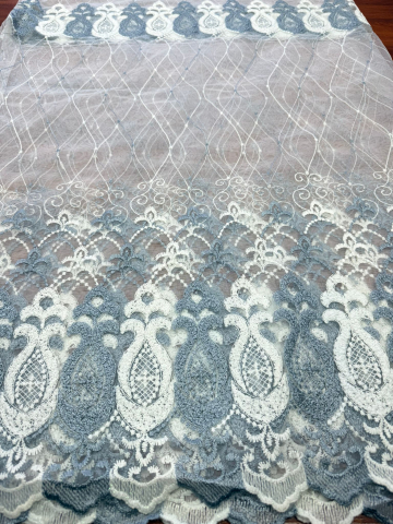 Promotii si oferte! - Perdea Tulle cu Broderie Alb+Gri Model Vaza - Cu Tiv si Rejansa - 3M x 2.5 h