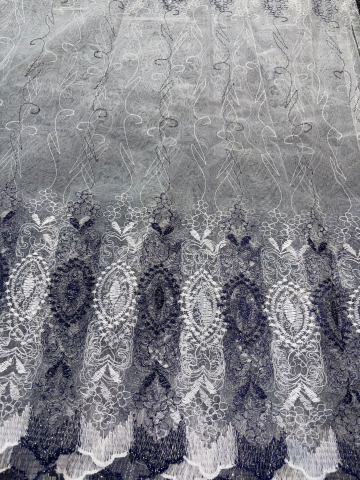 Perdele 3M - Perdea Tulle cu Broderie Bleumarin Model Pandant- Cu Tiv si Rejansa - 3M x 2.5 h