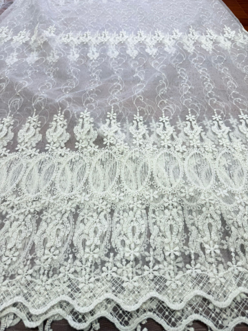 Perdele 3M - Perdea Tulle cu Broderie Alba Model Oglinda Mare - Cu Tiv si Rejansa - 3M x 2.5 h