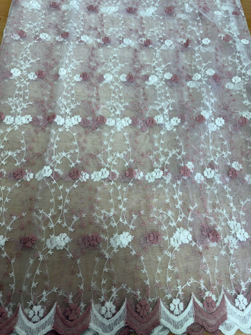 Perdele 3M - Perdea Tulle cu Broderie Roz Model PIN  cu tiv si rejansa - 3M x 2.5h