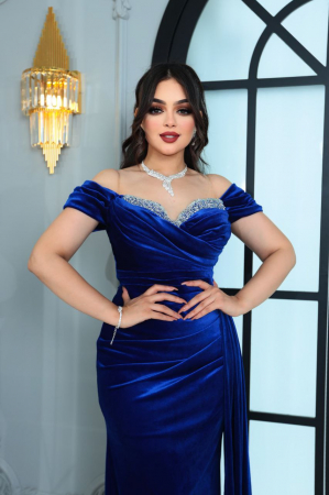 Rochie lunga Roxen eleganta Albastra din catifea [0]