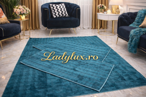 COVOARE - Set Covor cu Pui Model Model Bubble Verde Smarald 1x 140x200 cm  + 2x 60x100 cm