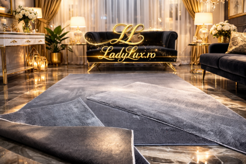 COVOARE - Set Covor cu Pui Model Vitrine Gri Antracit  1x 140x200 cm  + 2x 60x100 cm