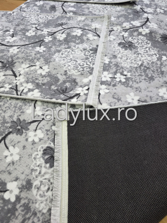 Set covoare antiderapante Gri cu flori– 1 covor mare(140X200CM) + 2 pui(60X100)-C1358 [3]