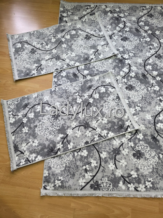Set covoare antiderapante Gri cu flori– 1 covor mare(140X200CM) + 2 pui(60X100)-C1358 [1]