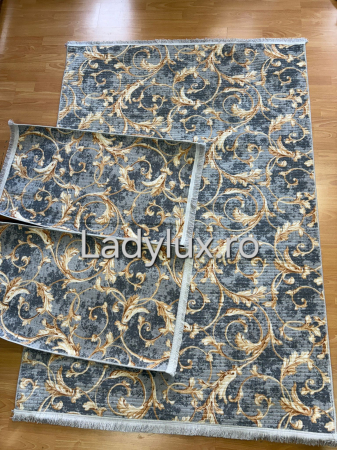 Set covoare antiderapante Gri cu model auriu – 1 covor mare(140X200CM) + 2 pui(60X100) [1]