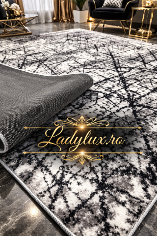 Set Covor cu Pui Model Marmorat Gri   1x 140x200 cm  + 2x 60x100 cm