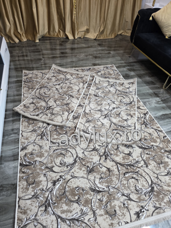 Set covoare antiderapante Maro cu flori – 1 covor mare(140X200CM) + 2 pui(60X100)-C1421 [1]