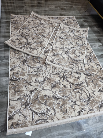 Set covoare antiderapante Maro cu flori – 1 covor mare(140X200CM) + 2 pui(60X100)-C1421