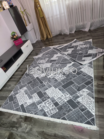 Set covoare antiderapante in nuante de Gri  – 1 covor mare(140X200CM) + 2 pui(60X100)-C1402 [1]