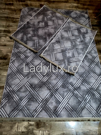 Set covoare antiderapante Gri stil parchet 2 – 1 covor mare(140X200CM) + 2 pui(60X100)-C1418 [3]