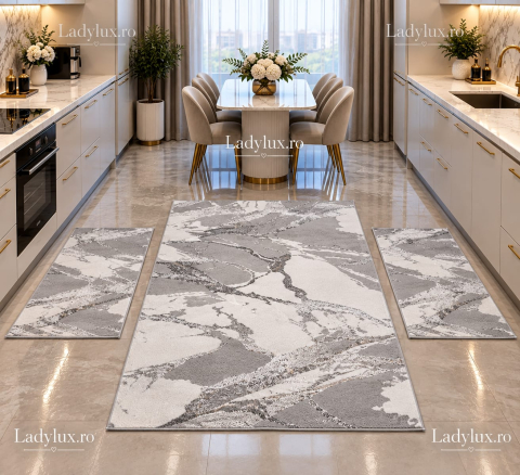 Set Covor cu Pui  Abstract Model Cameleon 1x 145x220 cm  + 2x 55 X 106 cm Grey 157
