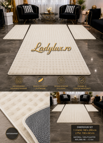 Set Covor cu Pui Model Bubble Alb 1x 140x200 cm  + 2x 60x100 cm