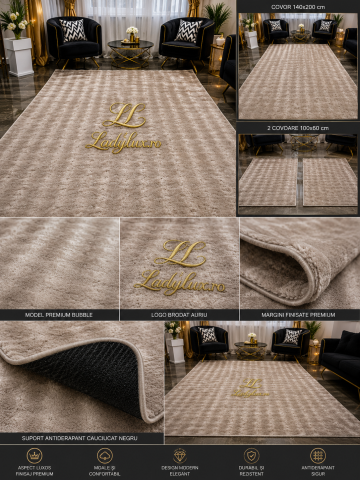 Covor 140x200 + 2 pui - Set Covor cu Pui Model Bubble Capucino  1x 140x200 cm  + 2x 60x100 cm