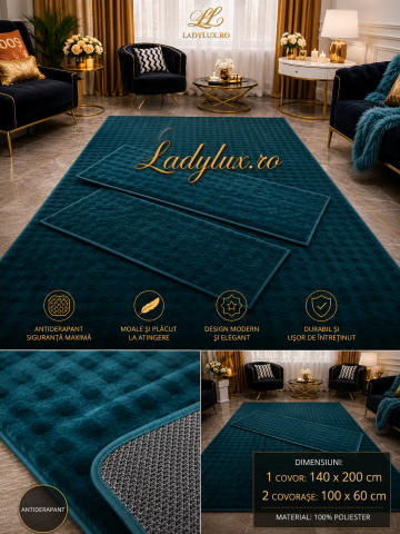 Covor 140x200 + 2 pui - Set Covor cu Pui Model Model Bubble Verde Smarald 1x 140x200 cm  + 2x 60x100 cm