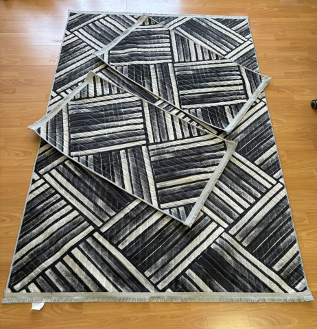 Covor 140x200 + 2 pui - Set Covor cu Pui Model Parchet Lux Gri OKY 1x 140x200 cm  + 2x 60x100 cm