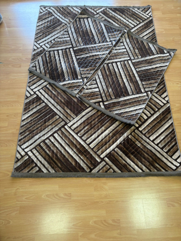 COVOARE - Set Covor cu Pui Model Parchet  Lux Maro OKY 1x 140x200 cm  + 2x 60x100 cm