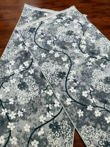 Traverse antiderapante - Set Doua Traverse Antiderapante Model Floral Gri 75x140 cm