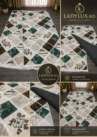 Set 2 traverse - Set Doua Traverse Antiderapante Model Romb Verde 75x140 cm