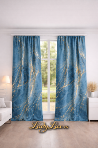 Draperii - Set Draperii Catifea Albastra  cu insertii 3m-2.7h