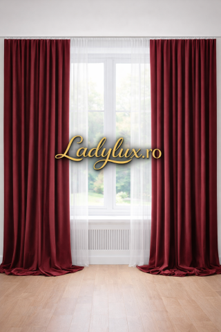 Draperii - Set Draperii Catifea Simpla Bordo  Cu Tiv si Rejansa 3M-2,7h