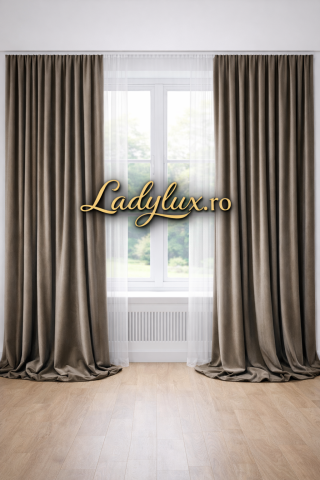 Draperii - Set Draperii Catifea Simpla  Maro Lucios Cu Tiv si Rejansa 3M-2,7h