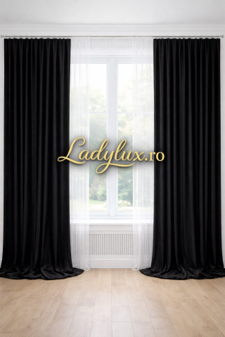 Draperii - Set Draperii Catifea Simpla Neagra  Cu Tiv si Rejansa 3M-2.7H