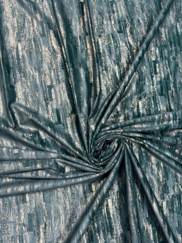 Draperii - Set Draperii Catifea Verde cu Insertii Aurii  Cu Tiv și Rejansă 3M-2.7h