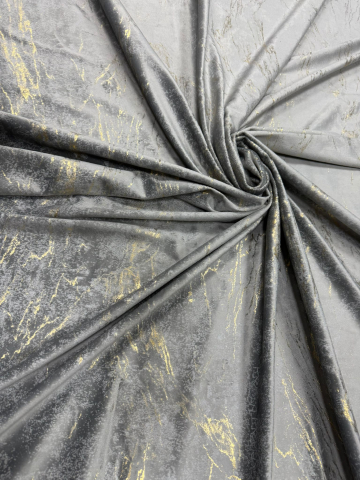 Draperii - Set Draperii Catifea Gri cu Insertii Aurii  Cu Tiv și Rejansă 3M-2.7h
