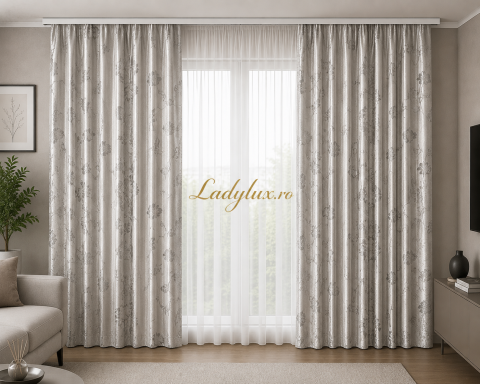 Draperii - Set Draperii Crem Gata Cusute cu Tiv si Rejansă, 3M x2.7h - Model Bujor