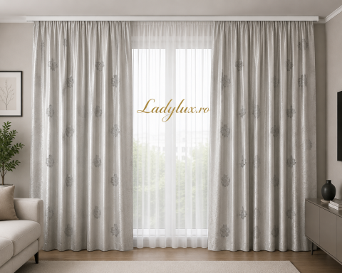 Draperii - Set Draperii Crem Gata Cusute cu Tiv si Rejansă, 3M x2.7h - Model Crin