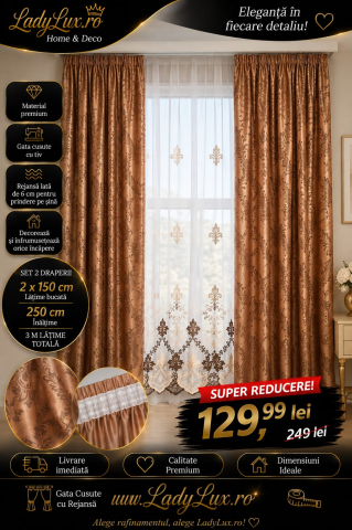 Draperii - Set Draperii Gata Cusute cu Rejansă 3M - 2 Bucăți, de 150cm cu 250 cm inaltime - Eleganță pentru Orice Cameră